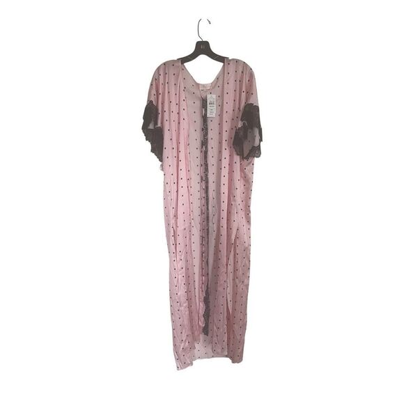 Christine Lingerie Polka-Dot Lace-Trim Silk Robe One size - Picture 2 of 6